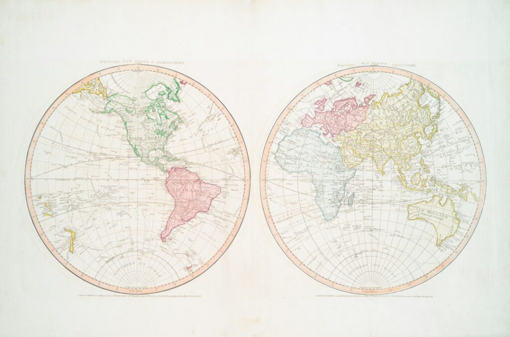 Antique world maps for an illustrated history gift article
